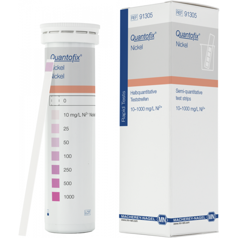 QUANTOFIX Nickel test strips 6 x 95 mm measuring range: 0-10-25-50-100- 250-500-1000 mg/L Ni2+ sufficient for 100 determinations