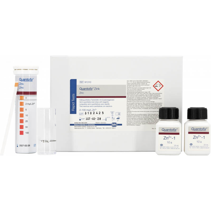 QUANTOFIX Zinc test strips 6 x 95 mm measuring range: 0-2-5-10-25-50-100 mg/L Zn2+ sufficient for 100 determinations
