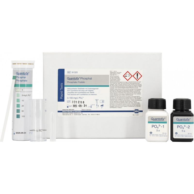 QUANTOFIX Phosphate test strips 6 x 95 mm measuring range: 0-3-10-25-50-100 mg/L PO43- sufficient for 100 determinations