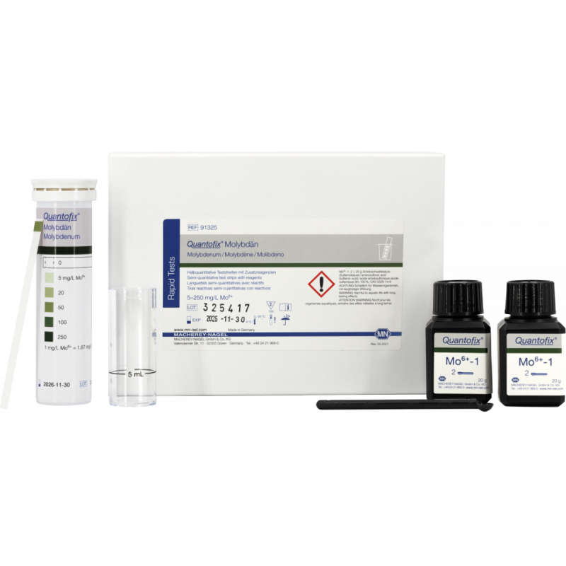 QUANTOFIX Molybdate test strips 6 x 95 mm measuring range: 0-5-20-50-100-250 mg/L Mo6+ sufficient for 100 determinations