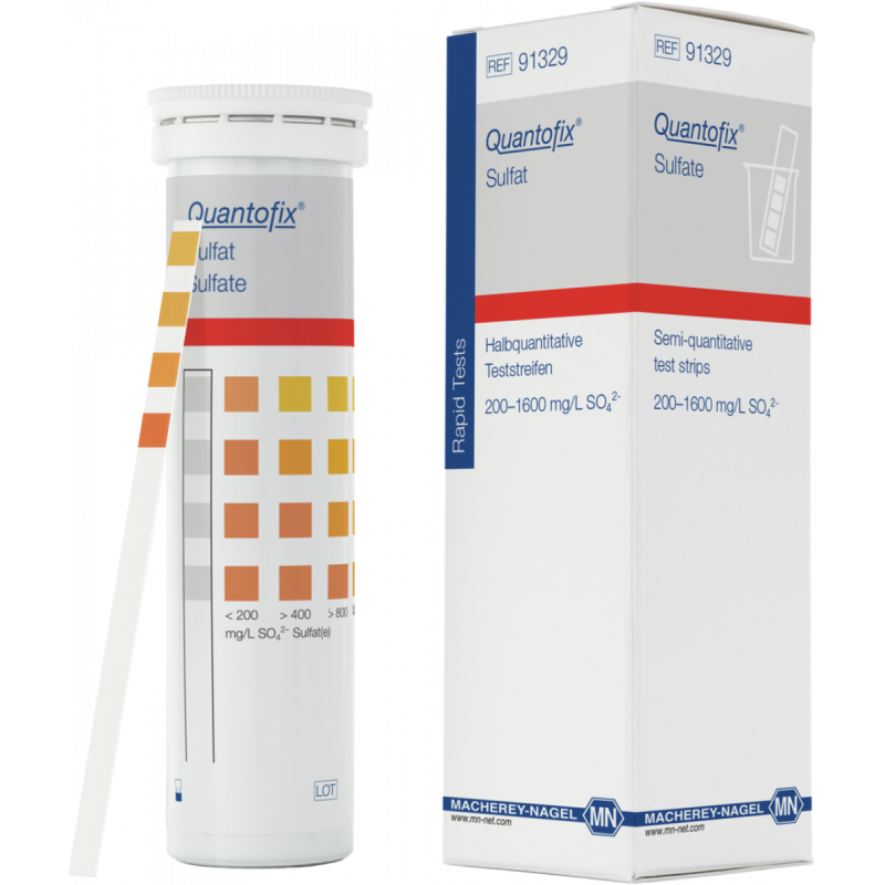 QUANTOFIX Sulphate test strips 6 x 95 mm measuring range: <(><<)>200->400->800->1200- >1600 mg/L SO42- sufficient for 100 determinations