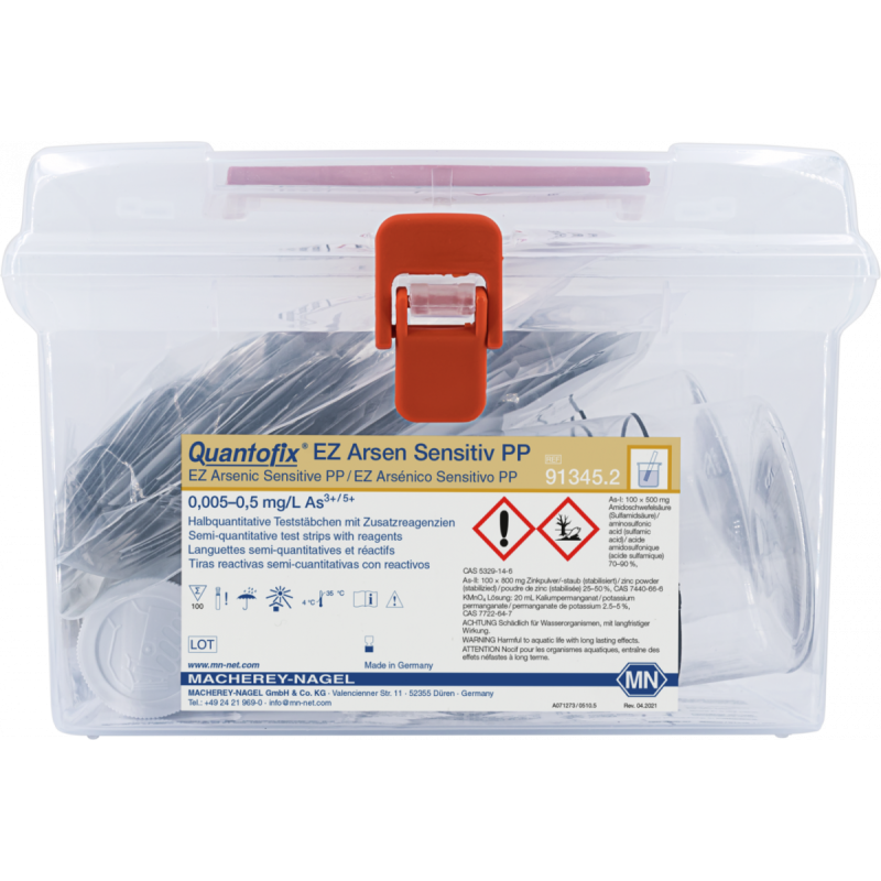QUANTOFIX EZ Arsenic Sensitive PP Range 0-0.005-0.010-0.025-0.05-0.10-0.25-0.50 mg/L As3+/5+ Content: 1 aluminum container with 100 test strips
