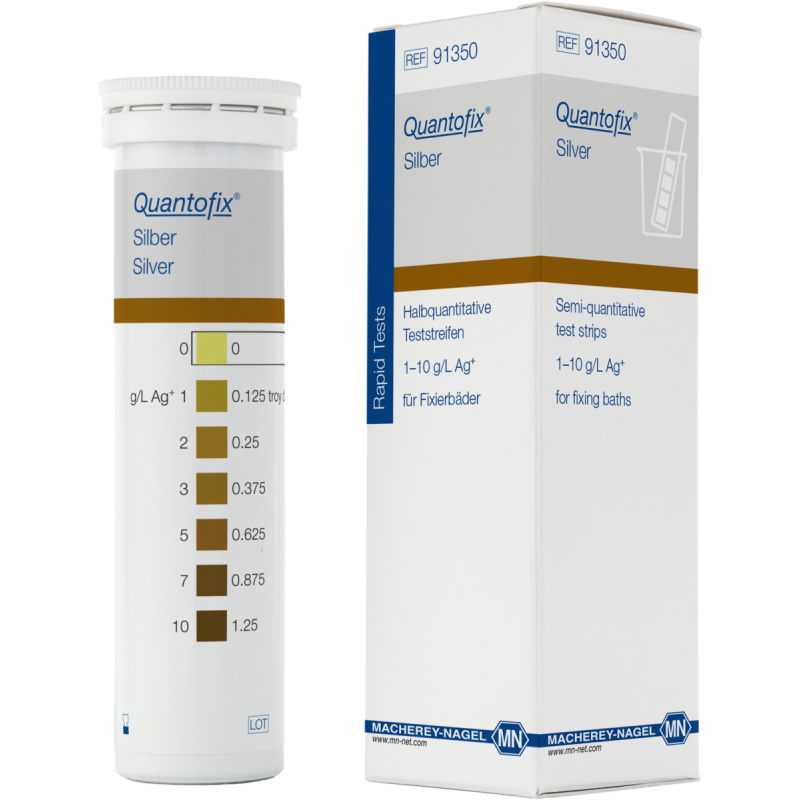 QUANTOFIX Silver test strips 6 x 95 mm measuring range: 0-1-2-3-5-7-10 g/L Ag+ sufficient for 100 determinations