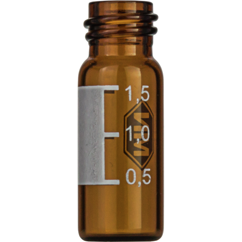 1.5 mL Screw Neck Vial N 10 outer diameter: 11.6 mm, outer height: 32 mm amber, flat bottom, wide opening, label + scale pack of 100