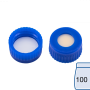 N 9 PP screw cap (bonded), blue, center hole Silicone beige/PTFE white Hardness: 45° shore A Thickness: 1.3 mm pack of 100