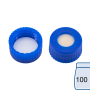 N 9 PP screw cap (bonded), blue, center hole Silicone beige/PTFE white, slit Hardness: 45° shore A Thickness: 1.3 mm pack of 100