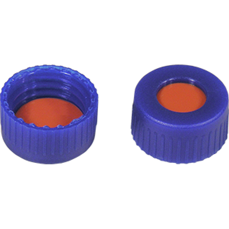 N 9 PP screw cap (bonded), blue, center hole Red Rubber/TEF colorless Hardness: 65°shore A Thickness: 1.0 mm pack of 100