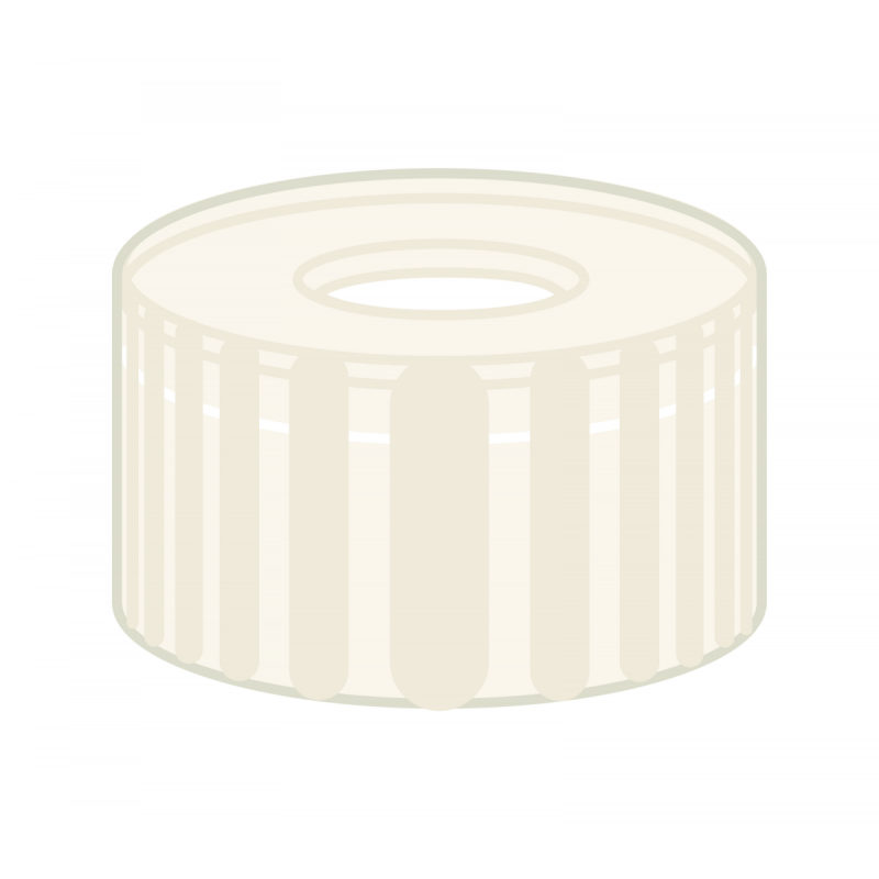 N 9 PP screw cap, transparent, center hole PTFE virginal, white Hardness: 53° shore D Thickness: 0.25 mm pack of 100