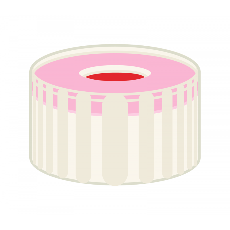 N 9 PP screw cap, transparent, center hole Red Rubber/FEP colorless Hardness: 45° shore A Thickness: 1.0 mm pack of 100