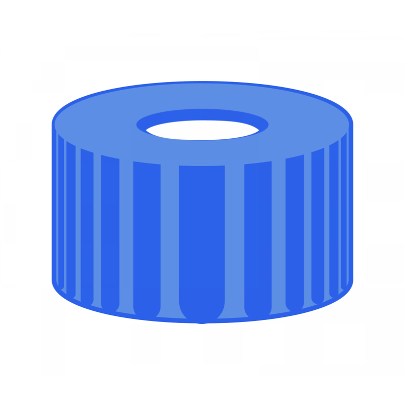 N 9 PP screw cap, blue, center hole PTFE virginal, white Hardness: 53° shore D Thickness: 0.25 mm pack of 100