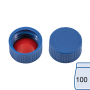 N 9 PP screw cap, blue, closed top Silicone white/PTFE red Hardness: 45° shore A Thickness: 1.0 mm pack of 100