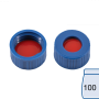 N 9 PP screw cap, blue, center hole PTFE red/Silicone white/PTFE red Hardness: 50° shore A Thickness: 1.0 mm pack of 100
