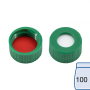 N 9 PP screw cap, green, center hole Silicone white/PTFE red Hardness: 45° shore A Thickness: 1.0 mm pack of 100