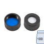 N 9 PP screw cap, black, center hole Silicone white/PTFE blue, slit Hardness: 55° shore A Thickness: 1.0 mm pack of 100