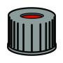 N 10 PP screw cap, black, center hole PTFE red/Silicone white/PTFE red Hardness: 45° shore A Thickness: 1.0 mm pack of 100