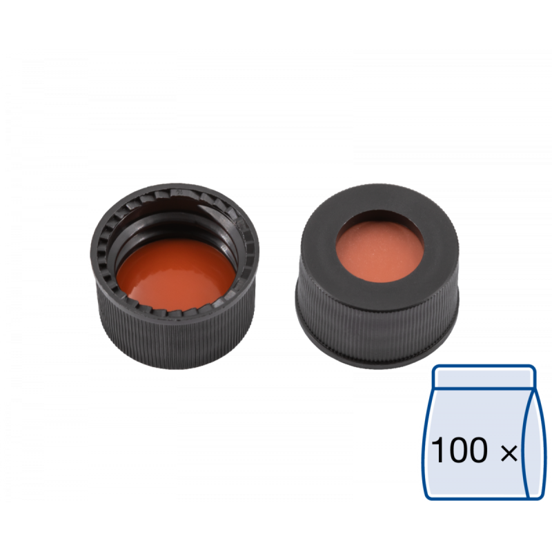 N 13 PP screw cap, black, center hole Red Rubber/FEP colorless Hardness: 45° shore A Thickness: 1.5 mm pack of 100