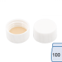 N 24 PP screw cap (bonded), white, closed top Silicone white/PTFE beige Hardness: 45° shore A Thickness: 3.2 mm pack of 100