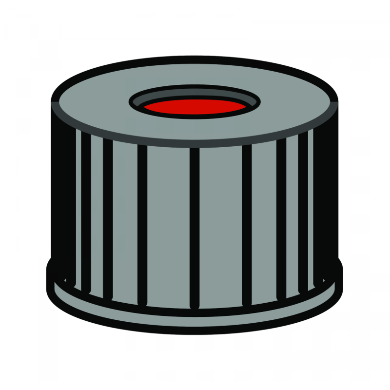 N 8 PP screw cap, black, center hole PTFE red/Silicone white/PTFE red Hardness: 50° shore A Thickness: 1.0 mm pack of 100
