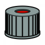 N 8 PP screw cap, black, center hole PTFE red/Silicone white/PTFE red Hardness: 50° shore A Thickness: 1.0 mm pack of 100