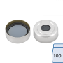 N 20 Aluminium pressure release safety cap, silver, center hole Butyl dark gray/centrical PTFE-lamination gray Hardness: 50° shore A Thickness: 3 mm pack of 100