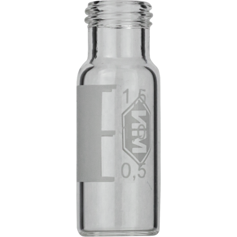 1.5 mL Screw Neck Vial N 9 outer diameter: 11.6 mm, outer height: 32 mm clear, flat bottom, wide opening, label + scale, silanized pack of 100