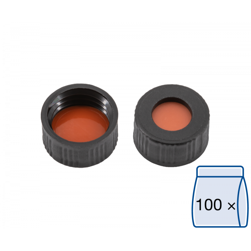 N 9 PP screw cap, black, center hole Red Rubber/FEP colorless Hardness: 45° shore A Thickness: 1.0 mm pack of 100