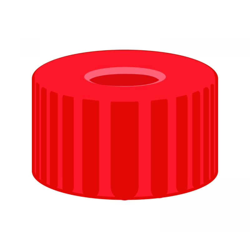 N 9 PP screw cap, red, center hole PTFE red/Silicone white/PTFE red Hardness: 50° shore A Thickness: 1.0 mm pack of 100