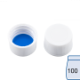 N 13 PP screw cap (bonded, 13-425), white, closed top Silicone white/PTFE blue Hardness: 55° shore A Thickness: 1.3 mm pack of 100