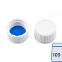 N 15 PP screw cap (bonded, 15-425), white, closed top Silicone white/PTFE blue Hardness: 55° shore A Thickness: 1.3 mm pack of 100