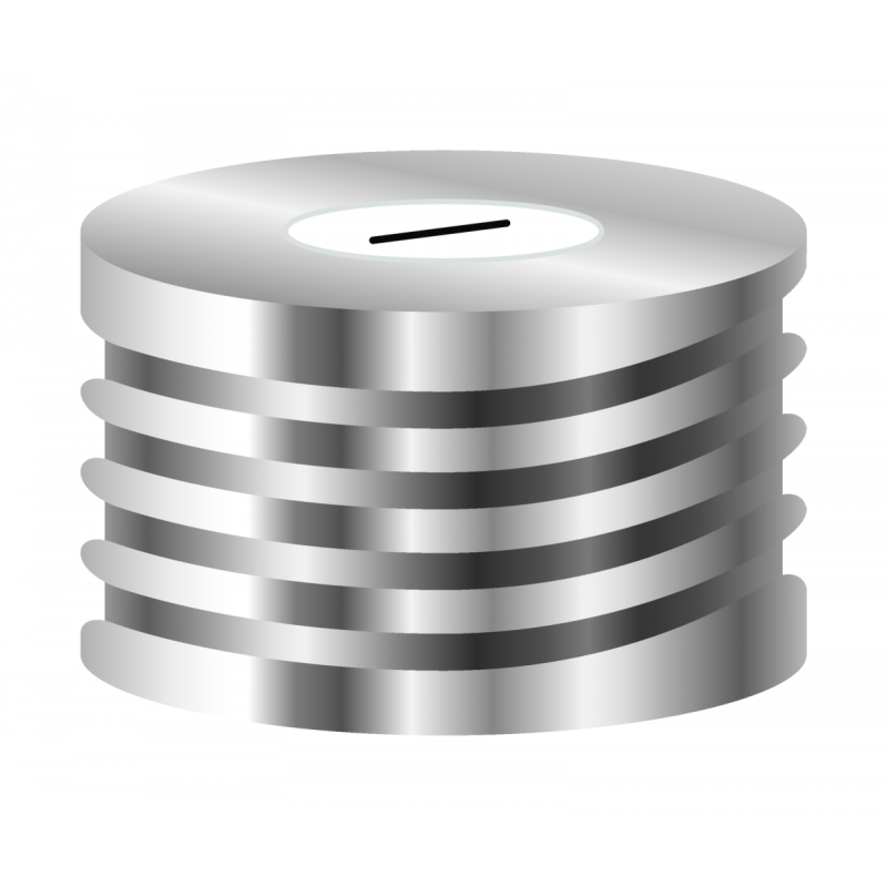 N 18 magnetic screw cap, silver, center hole Silicone white/PTFE blue, slit Hardness: 45° shore A Thickness: 1.5 mm pack of 100