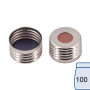 N 18 magnetic screw cap, silver, center hole Butyl red/PTFE grey Hardness: 50° shore A Thickness: 1.5 mm pack of 100