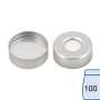 N 20 Aluminium crimp cap, silver, center hole Silicone white / FEP-/Aluminium foil silver Hardness: 45° shore A Thickness: 3.2 mm pack of 100