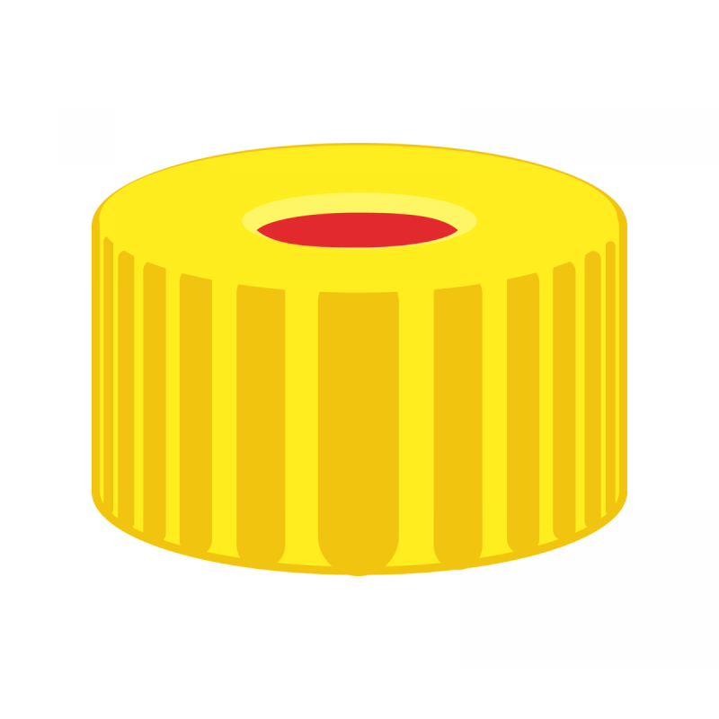N 9 PP screw cap, yellow, center hole Red Rubber/FEP colorless Hardness: 45° shore A Thickness: 1.0 mm pack of 100