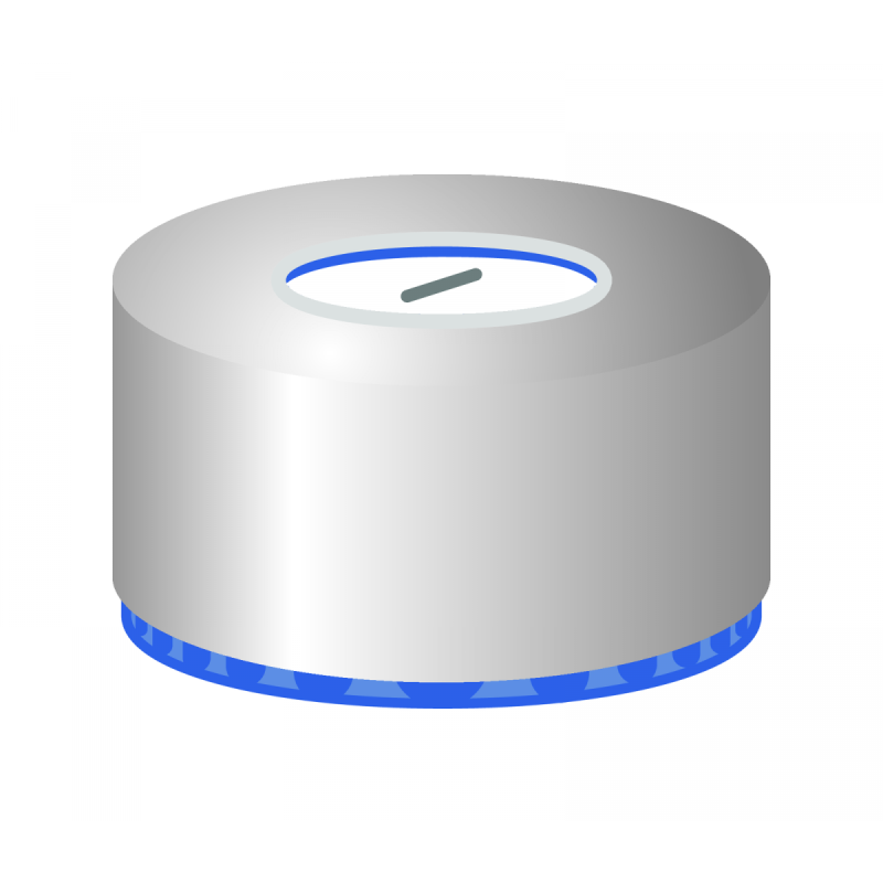 N 9 magnetic screw cap, silver, center hole Silicone white/PTFE blue, slit Hardness: 55° shore A Thickness: 1.0 mm pack of 100