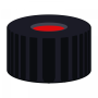 N 9 PP screw cap, black, center hole PTFE red/Silicone white/PTFE red Hardness: 50° shore A Thickness: 1.0 mm pack of 100