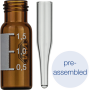 Pre-assembled vials 702284: 1.5 mL Amber Screw Neck Vial N 9, with micro-insert 702813, label + scale, Pack of 100