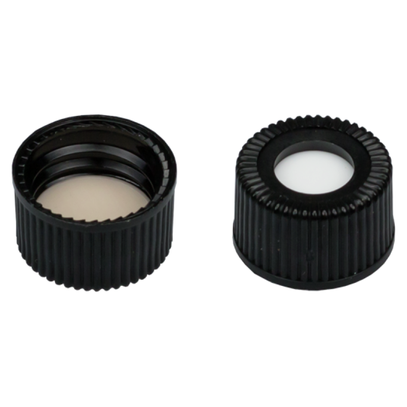 N 15 PP screw cap (bonded, 15-425), black, center hole Silicone white/PTFE beige Hardness: 45° shore A Thickness: 1.5 mm pack of 100