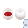 N 9 PP screw cap, transparent, center hole Silicone white/PTFE red Hardness: 45° shore A Thickness: 1.0 mm pack of 100