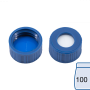 N 9 PP screw cap, blue, center hole Silicone white/PTFE blue, slit Hardness: 55° shore A Thickness: 1.0 mm pack of 100
