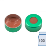 N 11 Aluminium crimp cap, green, center hole Natural Rubber/Butyl red-orange/TEF colorless Hardness: 45° shore A Thickness: 1.0 mm pack of 100