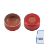 N 11 Aluminium crimp cap, red, center hole Natural Rubber/Butyl red-orange/TEF colorless Hardness: 45° shore A Thickness: 1.0 mm pack of 100