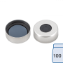 N 20 Aluminium crimp cap, silver, center hole Butyl dark gray/centrical PTFE-lamination gray Hardness: 50° shore A Thickness: 3 mm pack of 100