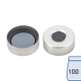 N 20 Aluminium crimp cap, silver, center hole Butyl dark gray/centrical PTFE-lamination gray high purity Hardness: 50° shore A Thickness: 3 mm pack of 100