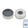 N 20 Aluminium crimp cap, silver, center hole Moulded Septa Butyl/PTFE gray Hardness: 50° shore A Thickness: 3 mm pack of 100