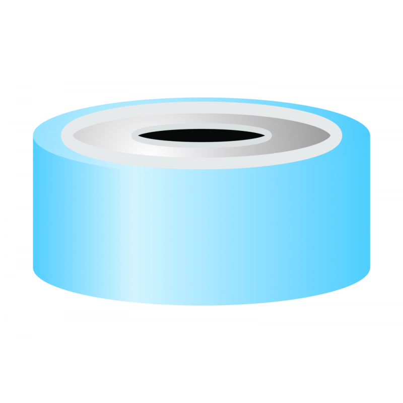 N 20 bimetal crimp cap, blue/silver, center hole Silicone blue transparent/centrical PTFE-lamination colorless Hardness: 45° shore A Thickness: 3 mm pack of 100