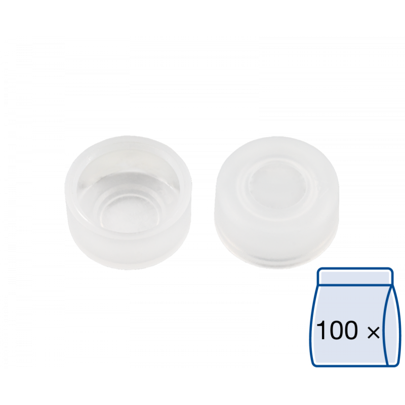 N 11 PE Cap, transparent, closed top with thin piercing area pack of 100