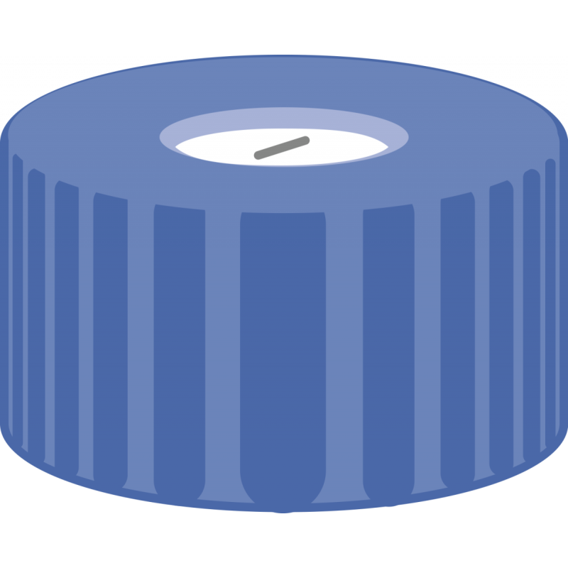 N 9 PP screw cap, blue, center hole Silicone white/Polyimide orange, slit Hardness: 45° shore A Thickness: 1.0 mm pack of 100