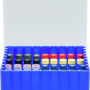 81 Position Container, blue, firmly integrated divider for screw neck vials N 8, N 9, N 10 and crimp/snap ring vials N 11, with transparent coded lid, 130 × 130 × 45 mm, suitable for freezers, pack of 1