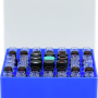 49 Position Container, blue, firmly integrated divider for screw neck vials N 13, with transparent lid, 130 × 130 × 50 mm, suitable for freezers, pack of 1