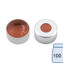 N 11 Aluminium Crimp Cap, silver, center hole, Natural Rubber/Butyl red-orange/TEF colorless, Hardness: 45° shore A, Thickness: 1.0 mm, pack of 100